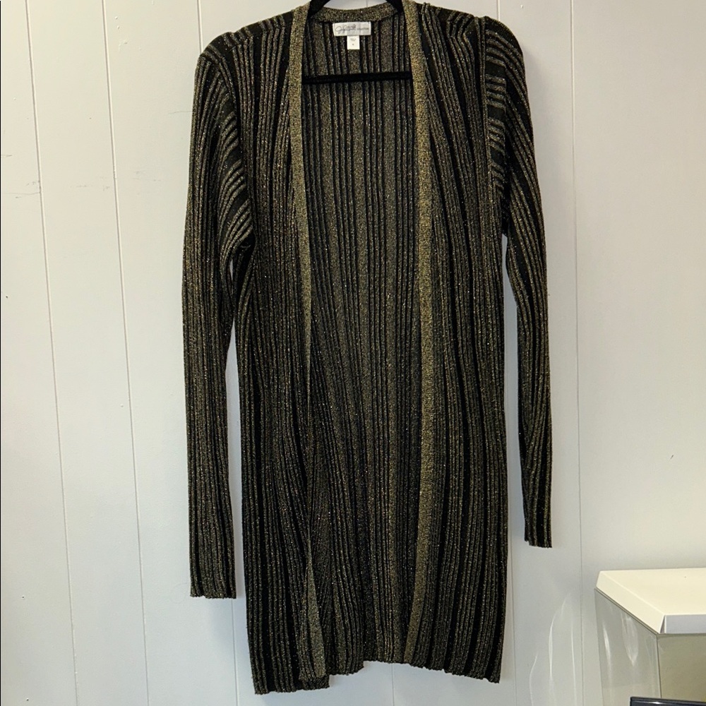 Jaclyn Smith Black and Gold Striped Cardigan